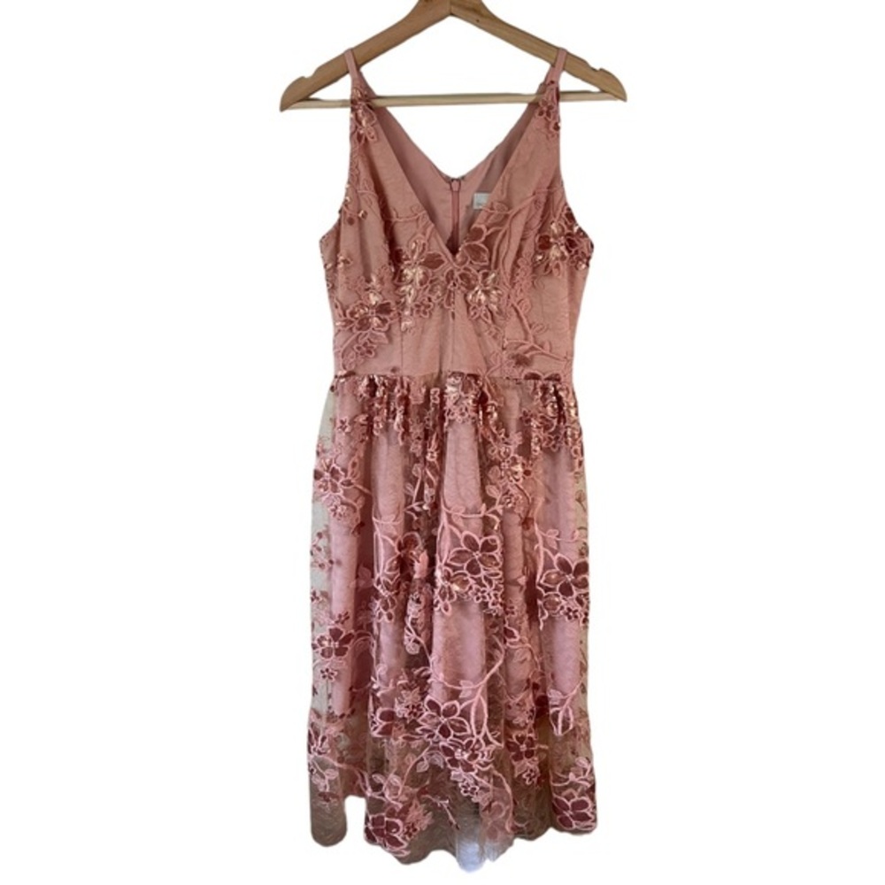 Dress The Population Ally Dusty Pink Floral Lace Sequin Midi Dress